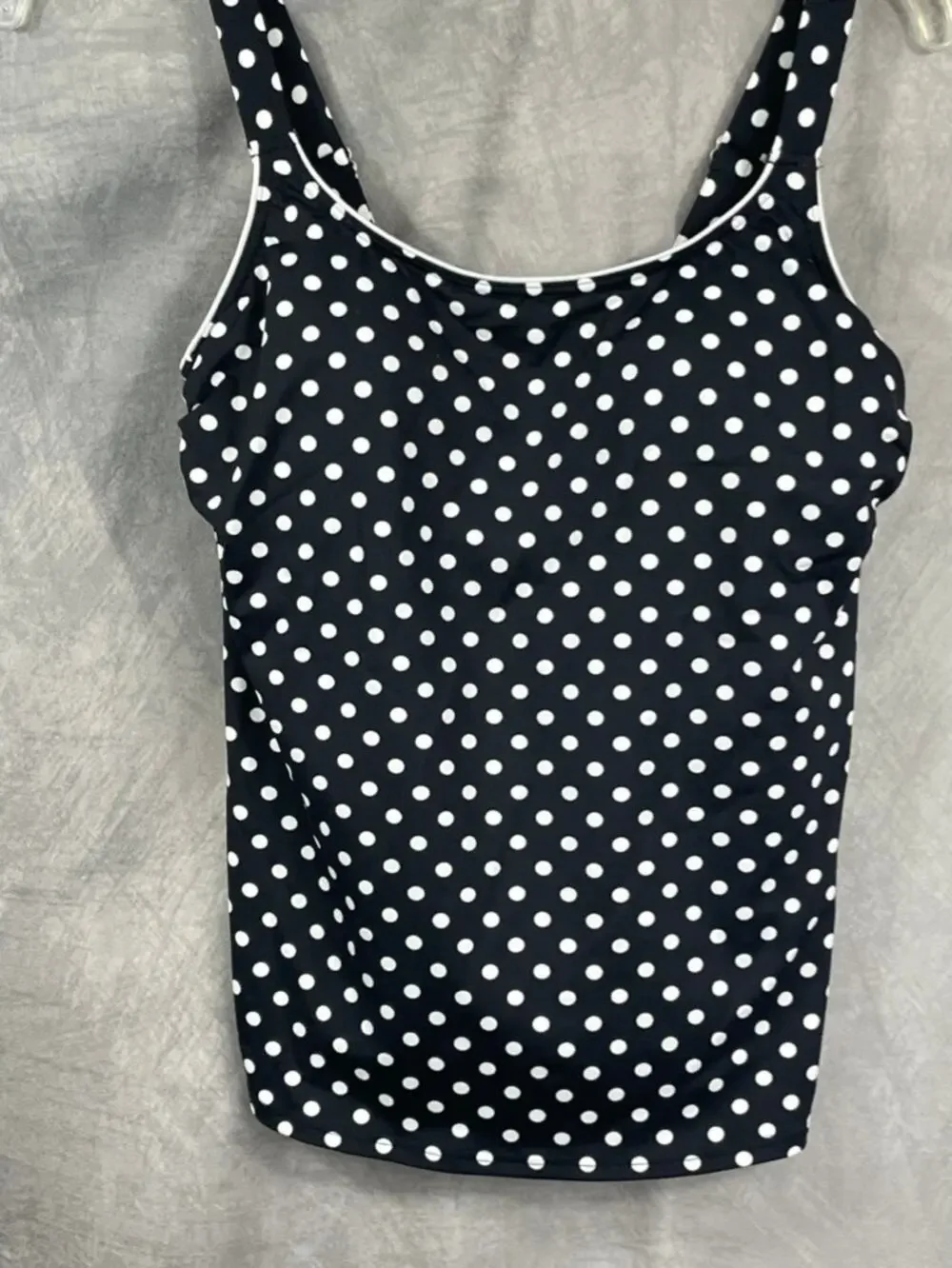 Lands' end women's polka dot tankini size 2 top navy white swimwear scoop neck
